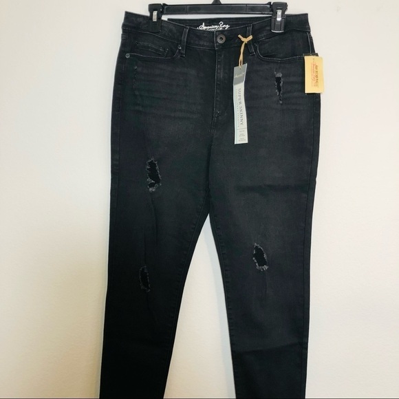 NWT American Rag Black Factory Whiskering Distressed Super Skinny Jeans size 13 - Picture 4 of 8